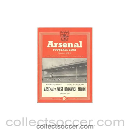 1953 - Arsenal v West Bromwich Albion official programme 21/03/1953 - Collect Soccer