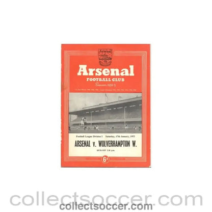 1953 - Arsenal v Wolverhampton W. official programme 17/01/1953 - Collect Soccer