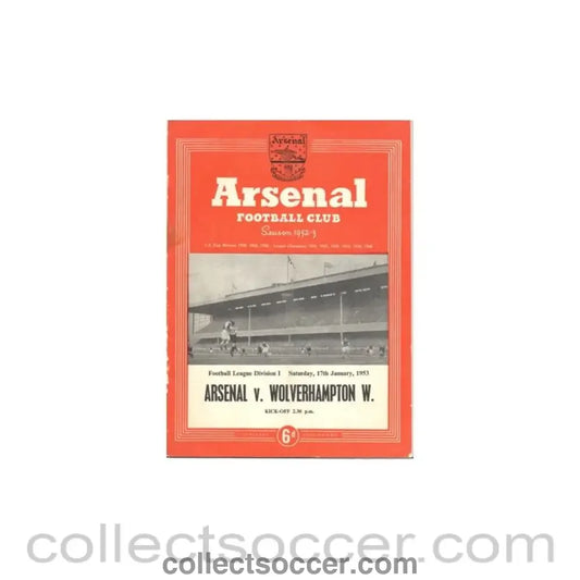 1953 - Arsenal v Wolverhampton W. official programme 17/01/1953