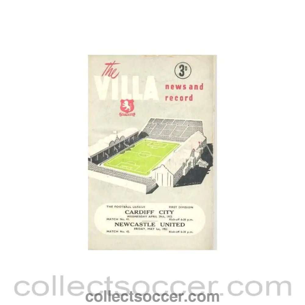 1953 - Aston Villa v Cardiff City official programme 29/04/1953 Football League - Collect Soccer