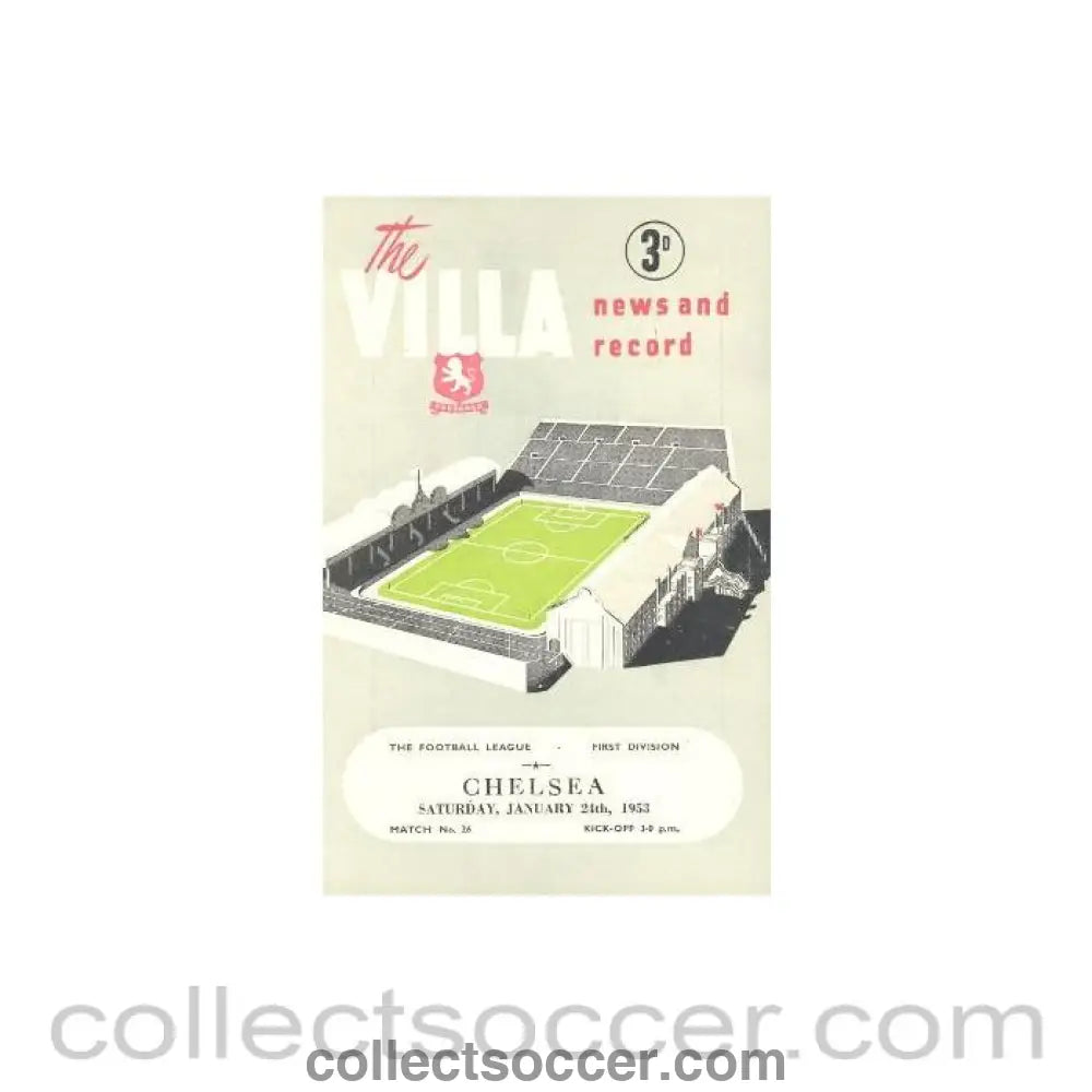 1953 - Aston Villa v Chelsea official football programme 24/01/1953