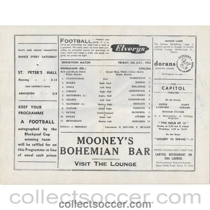 1953 - Bohemians Selected v Chelsea Multi Signed (Including Stanley Matthews) Football Programme 8/5/1953 - Collect Soccer