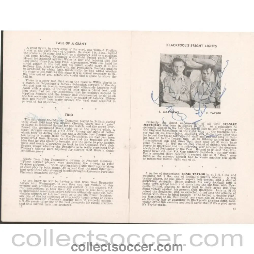 1953 - Bohemians Selected v Chelsea signed by many players inc Stanley Matthews Football Programme 08/05/1953 - Collect Soccer