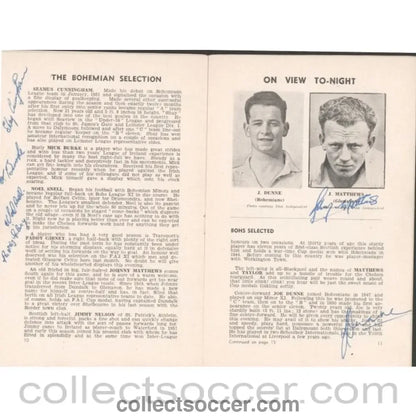 1953 - Bohemians Selected v Chelsea signed by many players inc Stanley Matthews Football Programme 08/05/1953 - Collect Soccer