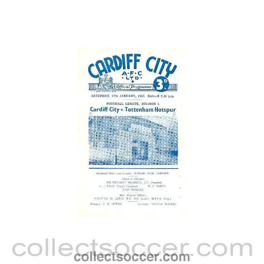 1953 - Cardiff City v Tottenham Hotspur official programme 17/01/1953 - Collect Soccer