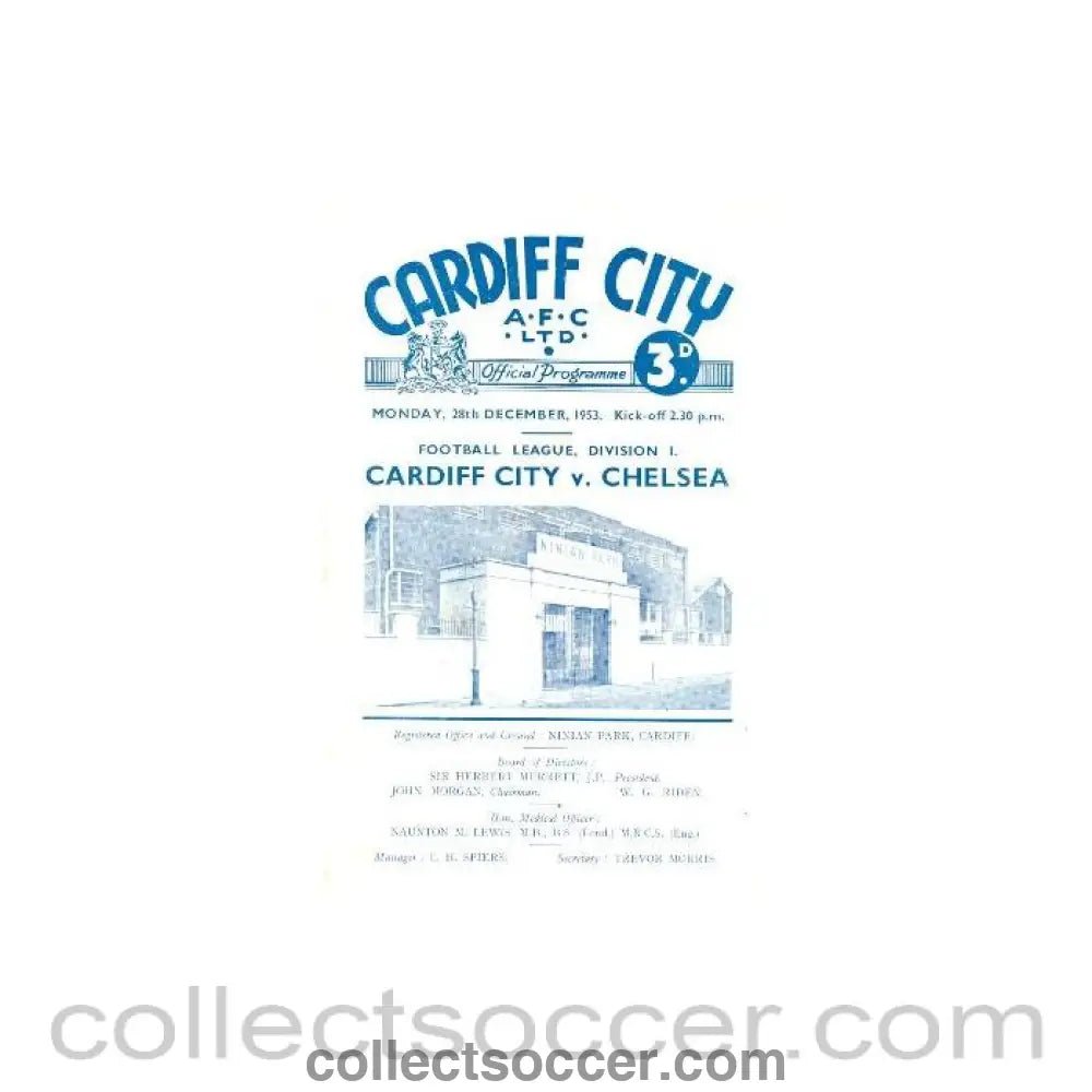 1953 - Cardiff City vChelsea official programme 28/12/1953 - Collect Soccer