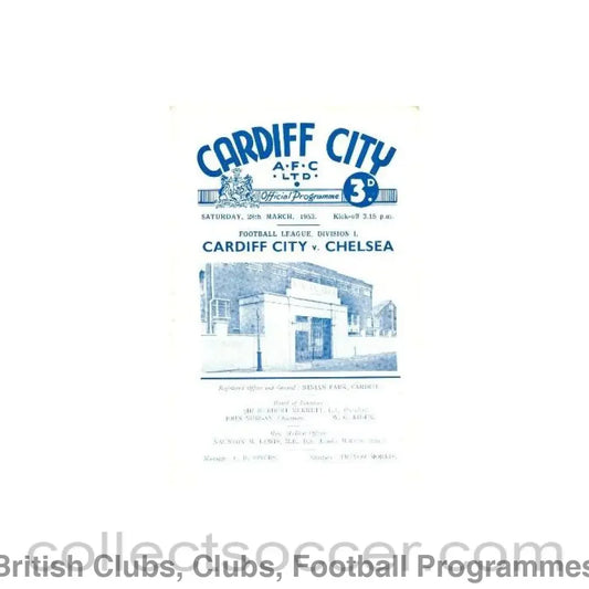 1953 - Cardiff vChelsea official programme 28/03/1953