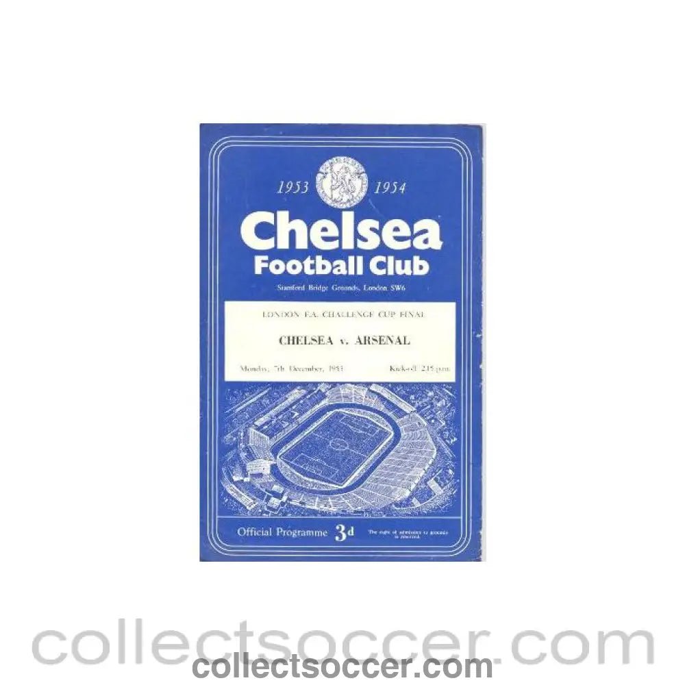 1953 - Chelsea Reserves v Arsenal Reserves official programme 07/12/1953 London F.A. Challenge Cup Final, reduced price - Collect Soccer