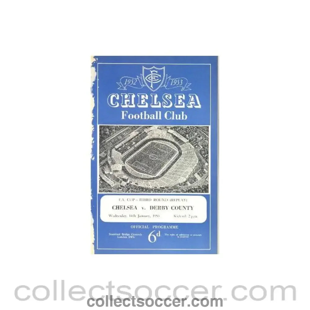 1953 - Chelsea v Derby County official programme 14/01/1953