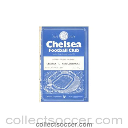1953 - Chelsea v Middlesbrough official programme 17/10/1953, reduced price - Collect Soccer