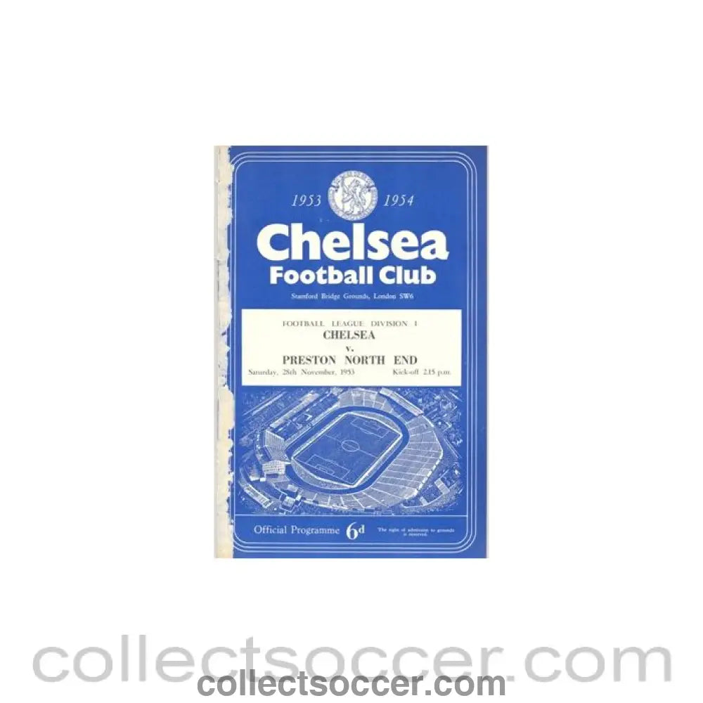 1953 - Chelsea v Preston North End official programme 28/11/1953 reduced price