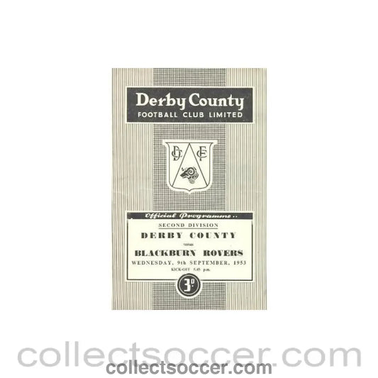 1953 - Derby County v Blackburn Rovers official programme 09/09/1953 - Collect Soccer