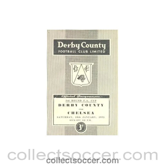 1953 - Derby County v Chelsea FA Cup 3rd Round official programme 10/01/1953