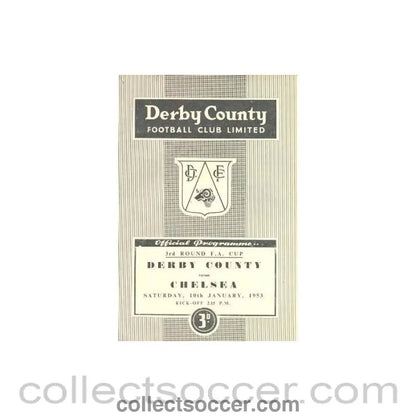 1953 - Derby County v Chelsea FA Cup 3rd Round official programme 10/01/1953 - Collect Soccer