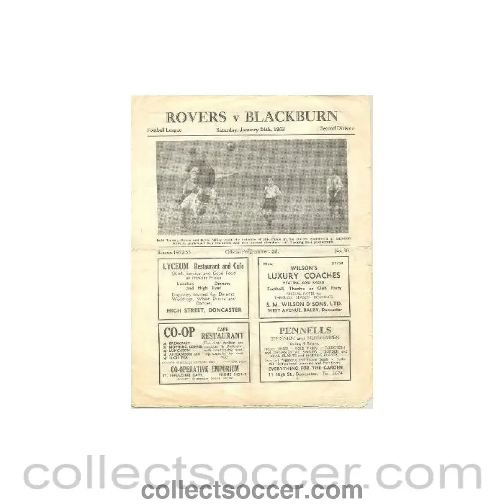 1953 - Doncaster Rovers v Blackburn Rovers official programme 24/01/1953 - Collect Soccer