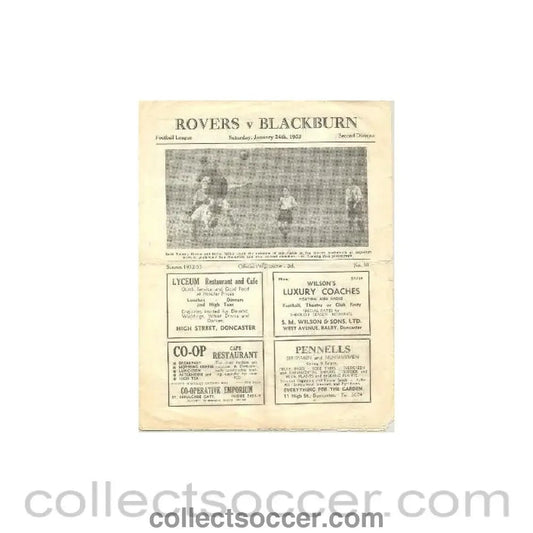 1953 - Doncaster Rovers v Blackburn Rovers official programme 24/01/1953 - Collect Soccer