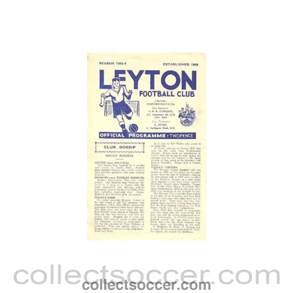 1953 - Leyton Orient v Sheppey United official programme 19/12/1953 - Collect Soccer