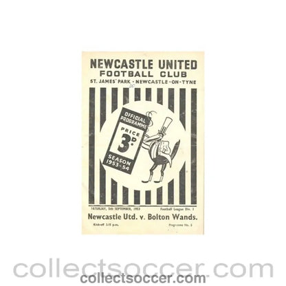 1953 - Newcastle United v Bolton Wanderers official programme 05/09/1953 - Collect Soccer