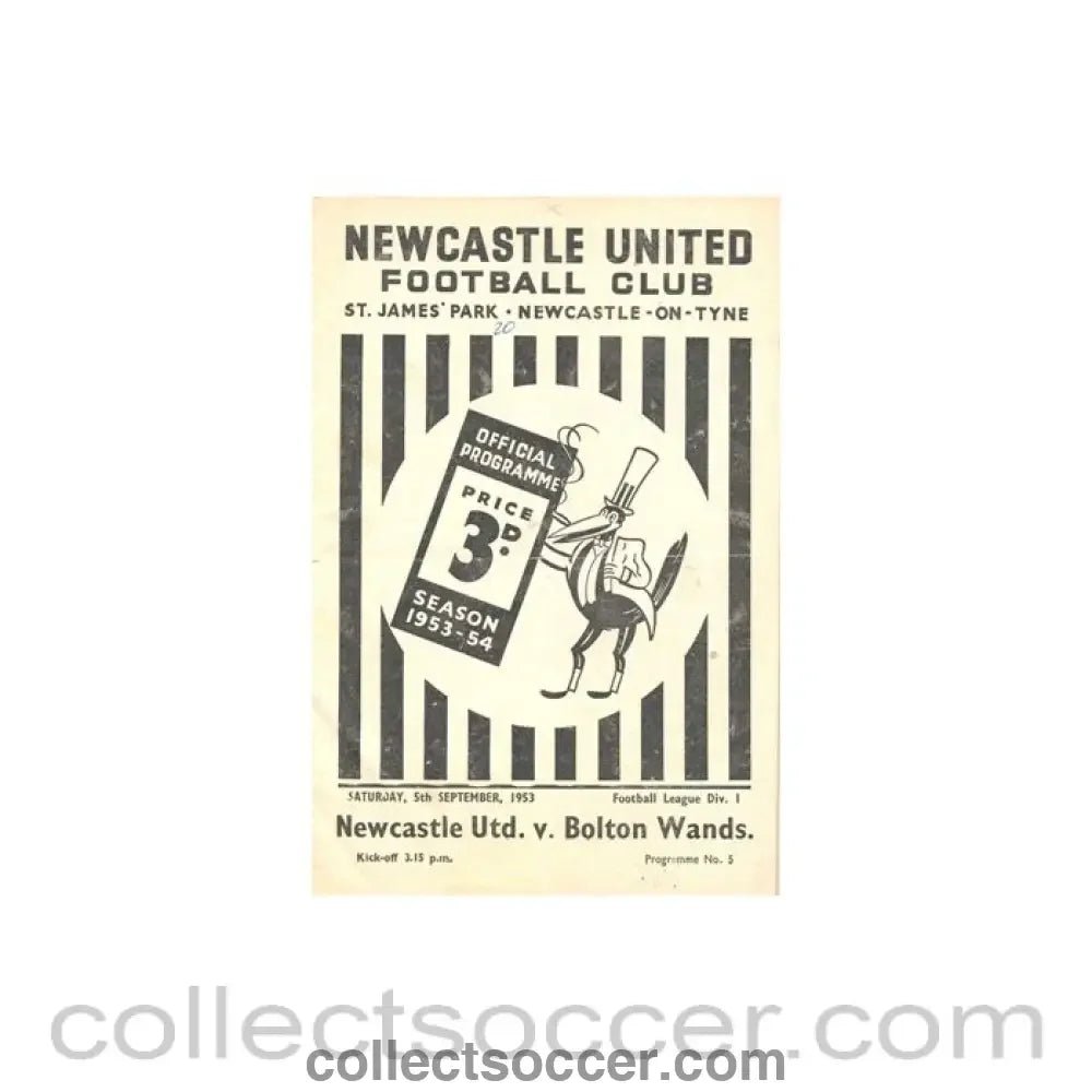 1953 - Newcastle United v Bolton Wanderers official programme 05/09/1953 - Collect Soccer