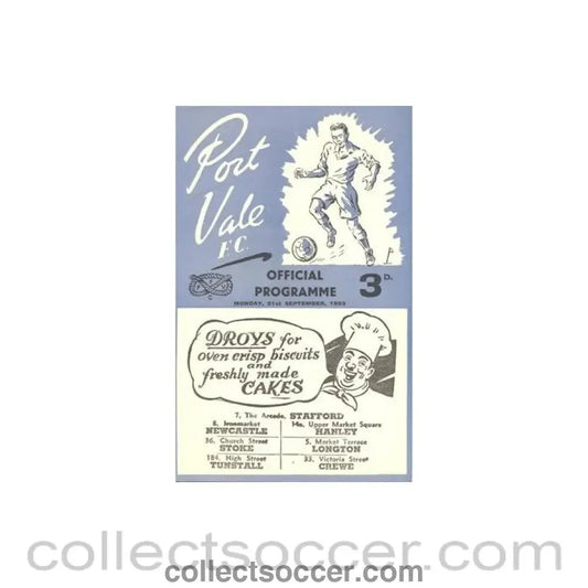 1953 - Port Vale v Crewe Alexandra official programme 21/09/1953 Football League - Collect Soccer