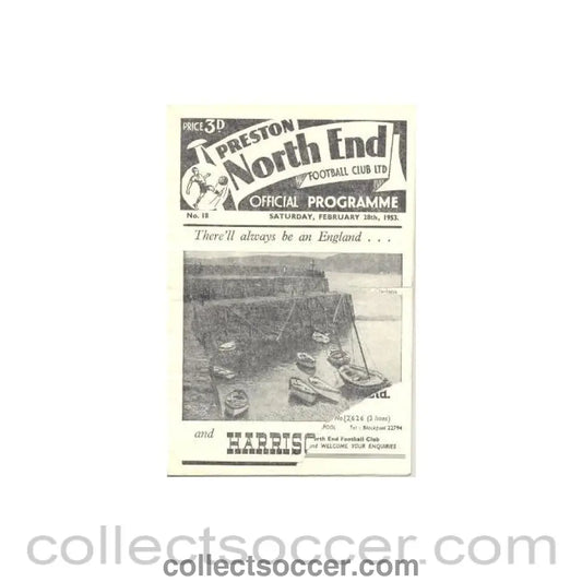 1953 - Preston North End v Chelsea official football programme 28/02/1953 front cover corner missing