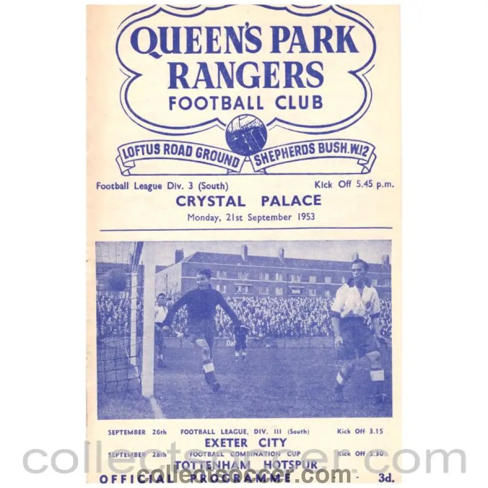 1953 Queen's Park Rangers v Crystal Palace Football Programme - Collect Soccer