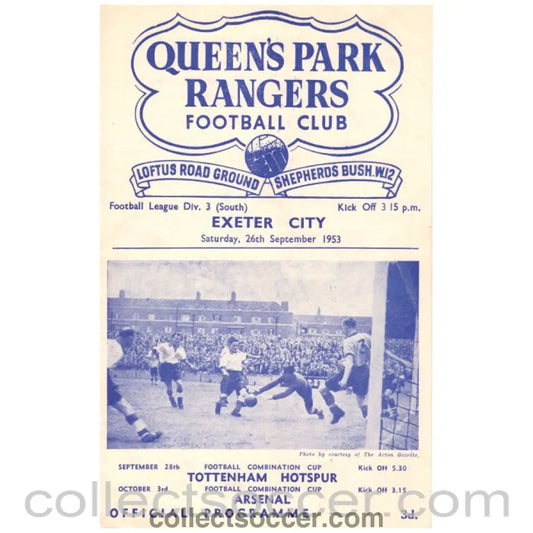 1953 Queen's Park Rangers v Exeter City Football Programme - Collect Soccer