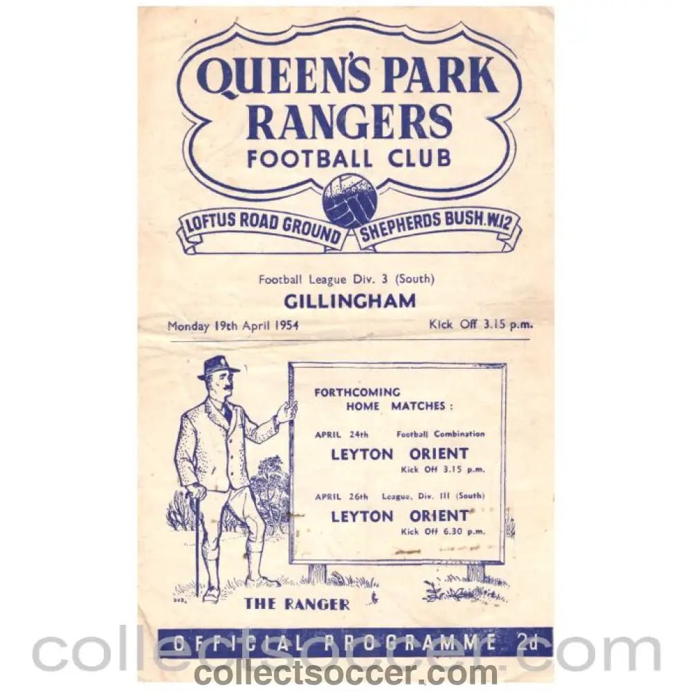 1953 Queen's Park Rangers v Gillingham Football Programme - Collect Soccer
