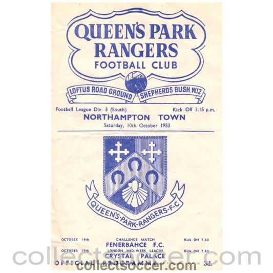 1953 Queen's Park Rangers v Northampton Town Football Programme - Collect Soccer