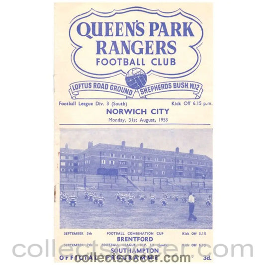 1953 Queen's Park Rangers v Norwich City Football Programme - Collect Soccer