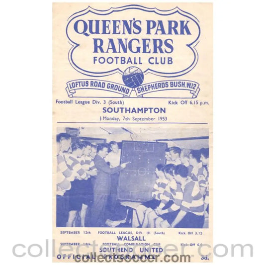 1953 Queen's Park Rangers v Southampton Football Programme - Collect Soccer