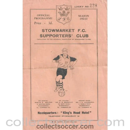 1953 - Stowmarket v Arsenal A 28/2/1953 Programme - Collect Soccer