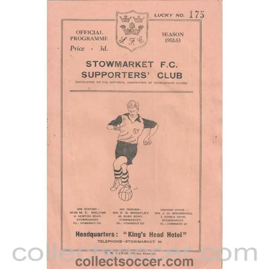 1953 - Stowmarket v West Ham United A 7/2/1953 Programme - Collect Soccer