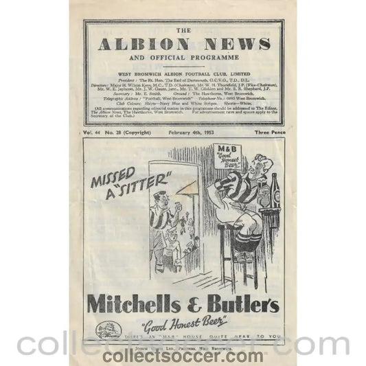 1953 - West Bromwich Albion v Chelsea FA Cup 1st 4th Round Replay Football Programme - Collect Soccer