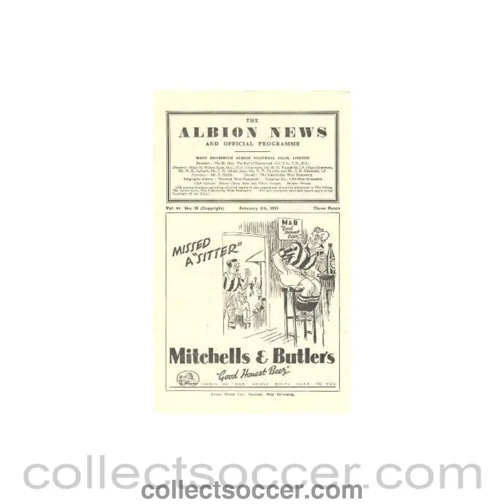 1953 - West Bromwich Albion vChelsea official programme 04/02/1953 - Collect Soccer