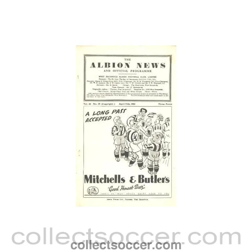 1953 - West Bromwich Albion vChelsea official programme 11/04/1953 - Collect Soccer