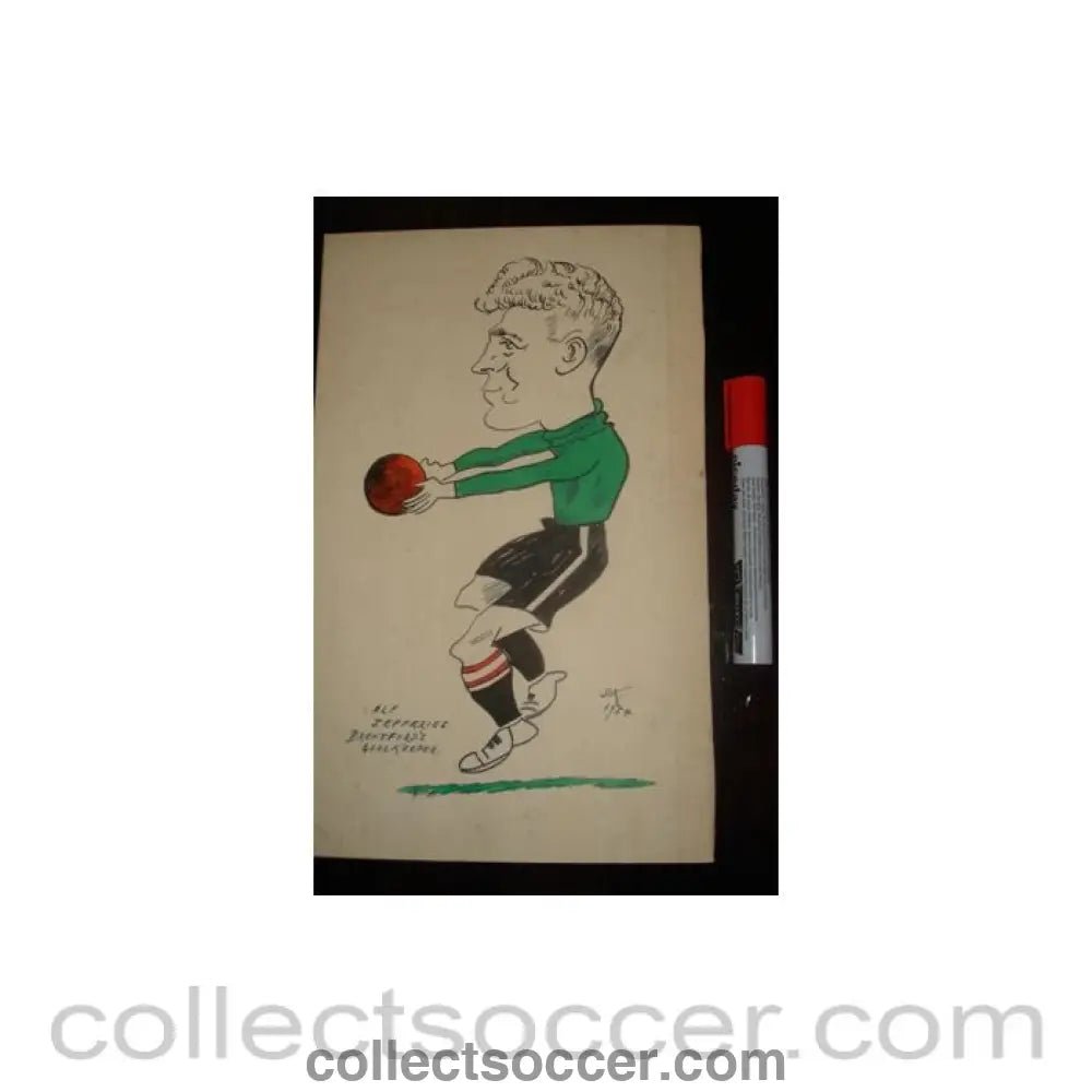 1954 - Alf Jefferies - Brentford's goalkeeper - Caricature 1954 - Collect Soccer