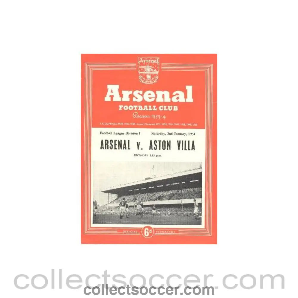 1954 - Arsenal v Aston Villa official programme 02/01/1954