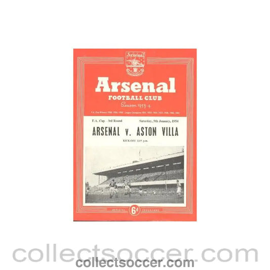 1954 - Arsenal v Aston Villa official programme 09/01/1954 F.A. Cup
