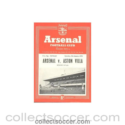 1954 - Arsenal v Aston Villa official programme 09/01/1954 F.A. Cup - Collect Soccer