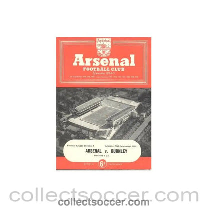 1954 - Arsenal v Burnley official programme 25/09/1954 - Collect Soccer