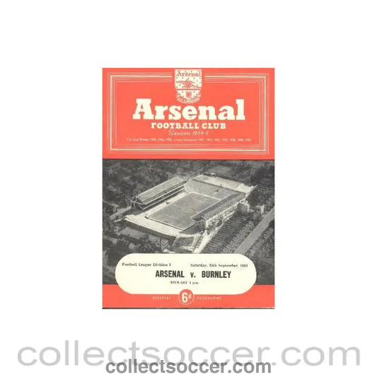 1954 - Arsenal v Burnley official programme 25/09/1954