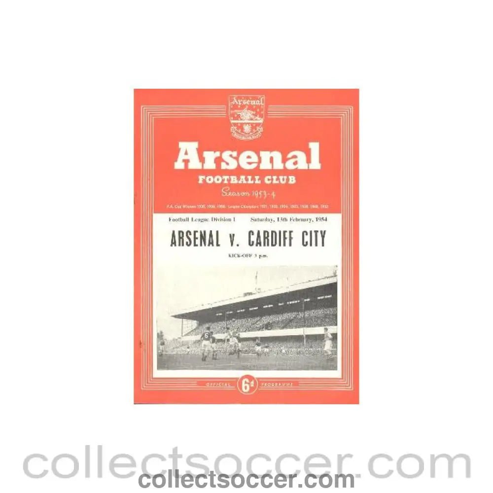 1954 - Arsenal v Cardiff City official programme 13/02/1954 - Collect Soccer