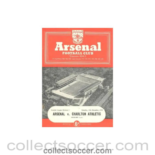 1954 - Arsenal v Charlton Athletic official programme 11/12/1954