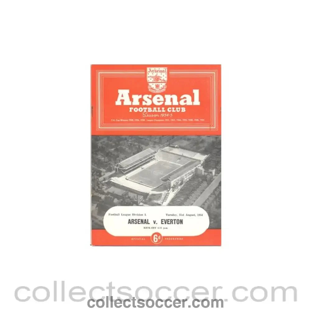 1954 - Arsenal v Everton official programme 31/08/1954