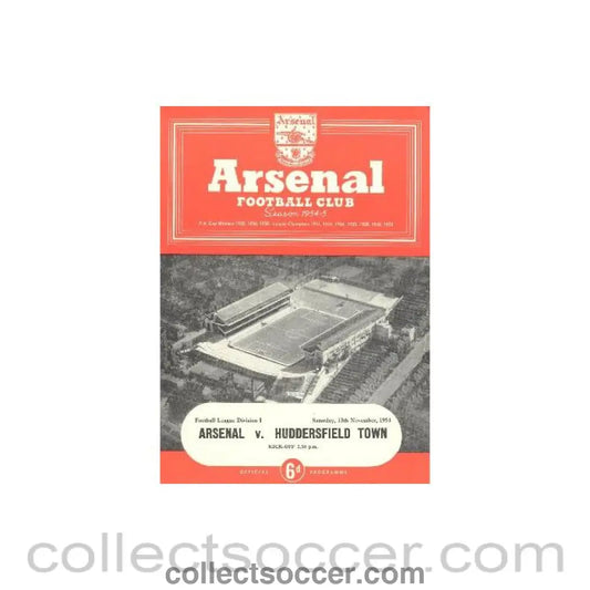 1954 - Arsenal v Huddersfield Town official programme 13/11/1954