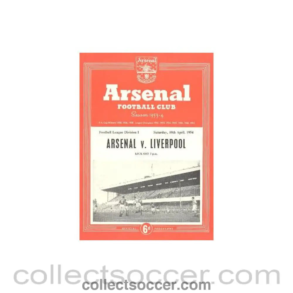 1954 - Arsenal v Liverpool official programme 10/04/1954