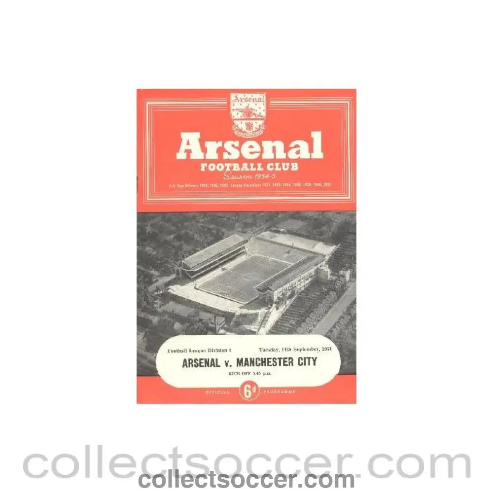 1954 - Arsenal v Manchester City official programme 14/09/1954 - Collect Soccer