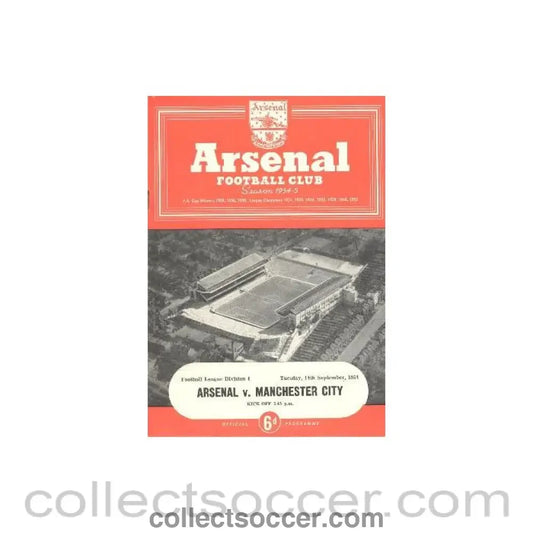 1954 - Arsenal v Manchester City official programme 14/09/1954