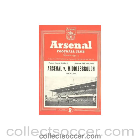 1954 - Arsenal v Middlesbrough official programme 24/04/1954